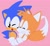 Size: 2048x1866 | Tagged: safe, artist:sontaiis, miles "tails" prower, sonic the hedgehog, blushing, classic sonic, classic tails, cute, duo, eyes closed, gay, holding hands, kiss on cheek, looking at them, no outlines, one eye closed, pink background, shipping, simple background, sonabetes, sonic x tails, tailabetes