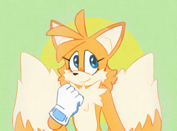 Size: 1778x1322 | Tagged: safe, artist:prowerprojects, miles "tails" prower, aged up, clenched fist, eyelashes, looking at viewer, nonbinary, older, smile, solo, standing, teenager