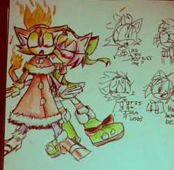 Size: 540x527 | Tagged: safe, artist:thetwiggiesttwig, amy rose, blaze the cat, cat, hedgehog, 2020, amy x blaze, blushing, christmas outfit, cute, eyes closed, female, females only, flame, kiss on cheek, lesbian, shipping, sketch, traditional media