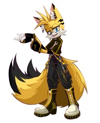 Size: 1121x1377 | Tagged: safe, artist:kaiyuki04, miles "tails" prower, 2023, clothes, crucifix, dyed fur, ear piercing, earring, fingerless gloves, lidded eyes, punk, simple background, smile, solo, white background