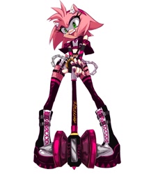 Size: 1121x1377 | Tagged: safe, artist:kaiyuki04, amy rose, 2023, alternate outfit, boots, chain, clothes, fishnets, holding something, looking at viewer, piko piko hammer, punk, smile, solo, standing