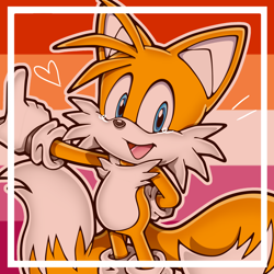Size: 2048x2048 | Tagged: safe, miles "tails" prower, anonymous artist, edit, heart, icon, lesbian, lesbian pride, outline, pride, pride flag, pride flag background, solo, trans female, transgender