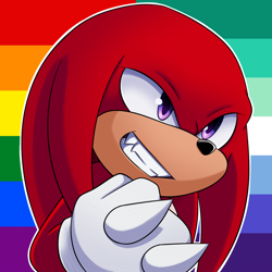 Size: 1000x1000 | Tagged: safe, artist:fire-for-battle, knuckles the echidna, 2022, clenched fist, gay, gay pride, icon, looking offscreen, male, mlm pride, outline, pride, pride flag, pride flag background, solo, solo male