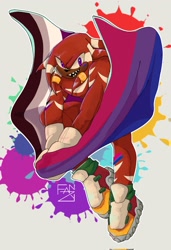 Size: 1403x2048 | Tagged: safe, artist:stressedfanzy, knuckles the echidna, 2023, abstract background, ace, asexual pride, bisexual, bisexual pride, face paint, flag, headcanon, holding something, paint, pride, pride flag, signature, solo