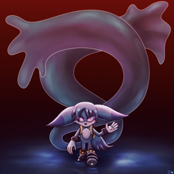 Size: 1920x1920 | Tagged: safe, artist:blackstar5078, kit the fennec, 2021, abstract background, glowing eyes, male, solo, solo male, speedpaint in description, tentacle, walking, water
