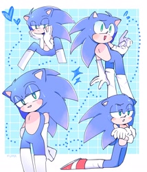 Size: 1755x2048 | Tagged: safe, artist:kumakumaoii, sonic the hedgehog, 2023, abstract background, cute, heart, solo, sonabetes, standing, stockings