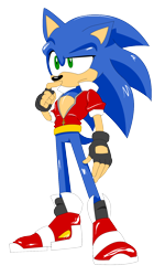 Size: 1024x1703 | Tagged: safe, artist:chaosyrups, sonic the hedgehog, 2017, fingerless gloves, frown, jacket, looking offscreen, redesign, simple background, solo, standing, transparent background