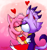 Size: 2940x3150 | Tagged: safe, artist:mslunarumbreon, amy rose, blaze the cat, cat, hedgehog, 2023, abstract background, amy x blaze, amy's halterneck dress, blaze's tailcoat, cute, duo, duo female, eyes closed, female, females only, hand on arm, hand on back, hearts, kiss, kiss on lips, lesbian, shipping