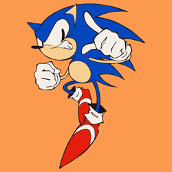 Size: 2048x2048 | Tagged: safe, artist:lescissors, sonic the hedgehog, 2023, looking at viewer, orange background, pointing, simple background, smile, solo