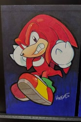 Size: 1357x2048 | Tagged: safe, artist:matt herms, knuckles the echidna, classic knuckles, clenched teeth, looking at viewer, solo, traditional media