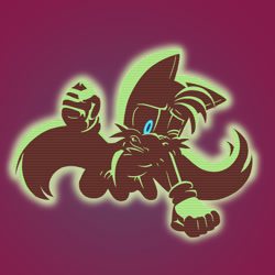Size: 1500x1500 | Tagged: safe, artist:tanglethemangle, miles "tails" prower, sonic frontiers, 2023, corruption, one eye closed, pink background, simple background, solo