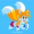 Size: 2048x2048 | Tagged: safe, artist:starlightabx, miles "tails" prower, fox, sonic superstars, 2023, abstract background, chaos emerald, classic tails, cute, holding something, looking at viewer, male, mouth open, redraw, smile, solo, sparkle, tailabetes