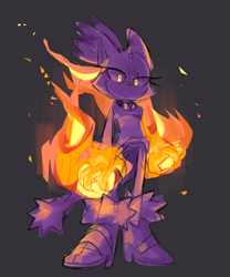 Size: 1036x1247 | Tagged: safe, artist:mealbits, blaze the cat, female, fire, flame, frown, glowing eyes, grey background, looking at viewer, simple background, solo