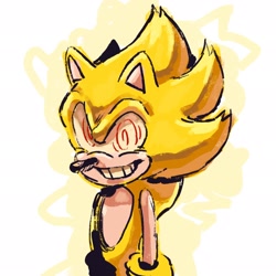 Size: 2048x2048 | Tagged: safe, artist:aqspec, sonic the hedgehog, clenched teeth, fleetway super sonic, looking at viewer, simple background, smile, solo, standing, super form, white background