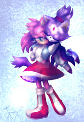 Size: 800x1151 | Tagged: safe, artist:littlechill, amy rose, blaze the cat, cat, hedgehog, 2020, amy x blaze, amy's halterneck dress, blaze's tailcoat, cute, eyes closed, female, females only, hugging from behind, lesbian, shipping