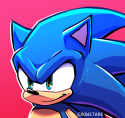 Size: 1004x948 | Tagged: safe, artist:crowstare, sonic the hedgehog, gradient background, icon, looking ahead, looking offscreen, smile, solo