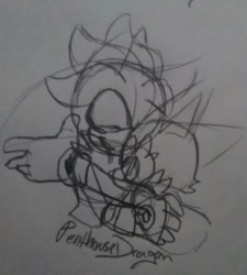 Size: 1280x1421 | Tagged: safe, artist:penthousedragon, miles "tails" prower, silver the hedgehog, fox, hedgehog, gay, hugging, pencilwork, shipping, signature, silvails, sketch, smiling, traditional media