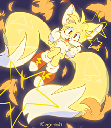 Size: 1109x1275 | Tagged: safe, artist:rayzip, flicky, miles "tails" prower, super tails, 2022, star (symbol), super form