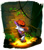 Size: 1698x1944 | Tagged: safe, artist:itsapplepai, nack the weasel, sonic superstars, 2023, abstract background, from above, grin, leaf, leaning back, legs crossed, looking at viewer, looking up, looking up at viewer, male, plant, smile, smiling at viewer, solo, vine
