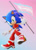 Size: 1472x2048 | Tagged: dead source, safe, artist:ladylunanova, sonic the hedgehog, 3d, clothes, crop top, flag, gradient background, looking at viewer, mod, pants, pride, pride flag, smile, soap shoes, sonic generations, trans female, trans pride, transgender
