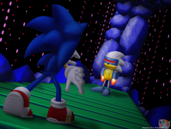 Size: 800x600 | Tagged: artist needed, source needed, safe, silver sonic, sonic the hedgehog, duo, flame, imminent fight, lineless, looking at each other, robot, scrambled egg zone, sonic the hedgehog 2 (8bit), standing