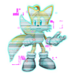 Size: 2300x2300 | Tagged: safe, artist:jaysonjeanchannel, miles "tails" prower, sonic frontiers, 2022, 3d, glitch, looking offscreen, mouth open, simple background, solo, standing, transparent background
