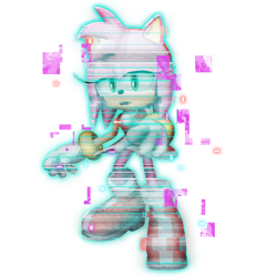 Size: 2300x2300 | Tagged: safe, artist:jaysonjeanchannel, amy rose, sonic frontiers, 2022, 3d, glitch, lidded eyes, looking at viewer, mouth open, simple background, solo, standing, transparent background