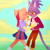 Size: 1280x1280 | Tagged: safe, artist:deardeeric, amy rose, blaze the cat, cat, hedgehog, 2023, amy x blaze, bi amy, bisexual pride, blushing, cute, eyes closed, female, females only, holding hands, lesbian, pride, shipping