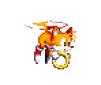 Size: 148x125 | Tagged: safe, miles "tails" prower, :o, animated, classic tails, flying, holding something, ring, simple background, solo, sonic crackers, spinning tails, sprite, transparent background