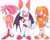 Size: 2500x2000 | Tagged: safe, artist:ikiigang, amy rose, rouge the bat, tikal, echidna, boots, chest fluff, crescent chest mark, featureless, gloves, hairband, natural alt, natural amy rose, natural outfit, natural rouge the bat, natural tikal, orange fur, outfit swap, redesign, sandals, watermark, white background, white fur