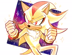 Size: 2048x1563 | Tagged: safe, artist:dreamsfulblues, shadow the hedgehog, super shadow, abstract background, clenched fists, frown, looking ahead, solo, sparkles, star (symbol), super form