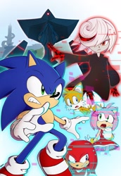 Size: 1408x2048 | Tagged: safe, artist:branflaixx, amy rose, knuckles the echidna, miles "tails" prower, sage, sonic the hedgehog, sonic frontiers