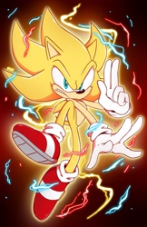 Size: 1325x2048 | Tagged: safe, artist:branflaixx, sonic the hedgehog, super sonic, electricity, super form
