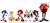 Size: 4096x1862 | Tagged: safe, artist:branflaixx, knuckles the echidna, miles "tails" prower, robotnik, rouge the bat, shadow the hedgehog, sonic the hedgehog, human, flat colors, frown, gem, group, holding something, smile, standing, v sign