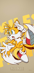 Size: 1284x2778 | Tagged: safe, miles "tails" prower, character name, official artwork, solo, wallpaper