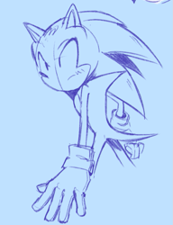 Size: 669x872 | Tagged: safe, artist:12neonlit-stage, sonic the hedgehog, hedgehog, blue background, frown, line art, looking ahead, looking offscreen, male, simple background, sketch, solo, standing