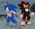 Size: 2048x1718 | Tagged: safe, artist:_errorserenity, shadow the hedgehog, sonic the hedgehog, hedgehog, sonic prime s2, 2023, abstract background, arm fluff, duo, frown, leg fluff, male, redraw, scar, shoulder fluff, smile, standing, top surgery scars, trans male, transgender, yellow sclera