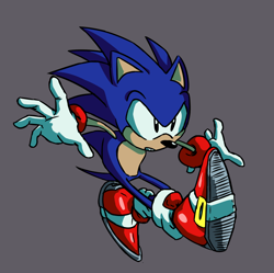 Size: 1082x1078 | Tagged: safe, artist:colonelryan02, sonic the hedgehog, 2020, arms out, grey background, mid-air, redesign, simple background, solo