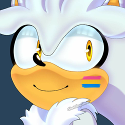 Size: 1024x1024 | Tagged: safe, artist:silentshayshores, silver the hedgehog, blue background, face paint, headcanon, icon, looking offscreen, male, pansexual, pansexual pride, simple background, smile, solo, watermark