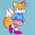 Size: 512x512 | Tagged: safe, ai art, artist:mobians.ai, miles "tails" prower, blushing, female, looking ahead, looking offscreen, pink shoes, prompter:taeko, simple background, skirt, smile, solo, sweater, trans female, transgender, turquoise background, walking