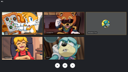 Size: 1056x594 | Tagged: safe, artist:joeadok, dave the intern, hope kintobor, miles "tails" prower, cyrus the lion, tails and the music maker