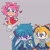 Size: 2048x2048 | Tagged: safe, artist:chibi-0004, amy rose, kit the fennec, miles "tails" prower, blushing, clothes, cosplay, crossdressing, dress, femboy, frown, grey background, hatsune miku, heart, mouth open, question mark, simple background, smile, trio