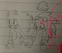 Size: 1536x1314 | Tagged: safe, artist:gikijet, jet the hawk, sonic the hedgehog, blushing, cute, duo, gay, holding hands, jetabetes, lined paper, pencilwork, shipping, sketch, sonabetes, sonjet, traditional media