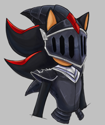 Size: 692x820 | Tagged: safe, artist:twizzlrowl, shadow the hedgehog, sonic and the black knight, 2023, armour, grey background, simple background, sir lancelot, solo, standing