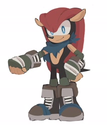Size: 1744x2048 | Tagged: safe, artist:qkora01, mighty the armadillo, 2023, bandana, blue eyes, boots, fingerless gloves, looking at viewer, simple background, smile, solo, standing, white background