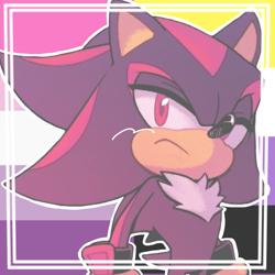 Size: 590x590 | Tagged: safe, artist:homophobic-sonic, shadow the hedgehog, edit, hyperfluxsexual, hyperfluxsexual pride, icon, nonbinary, nonbinary pride, outline, pride, pride flag background, solo