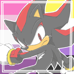 Size: 590x590 | Tagged: safe, artist:homophobic-sonic, shadow the hedgehog, edit, hyperfluxsexual, hyperfluxsexual pride, icon, nonbinary, nonbinary pride, outline, pride, pride flag background, solo
