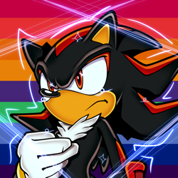 Size: 768x768 | Tagged: safe, artist:homophobic-sonic, shadow the hedgehog, acorsexual, acorsexual pride, edit, icon, pride, pride flag background, solo, star (symbol)