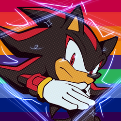 Size: 768x768 | Tagged: safe, artist:homophobic-sonic, shadow the hedgehog, acorsexual, acorsexual pride, edit, icon, pride, pride flag background, solo, star (symbol)