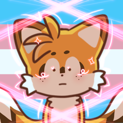 Size: 768x768 | Tagged: safe, artist:homophobic-sonic, miles "tails" prower, dead stare, edit, freckles, i've seen some shit, icon, pride, pride flag background, solo, star (symbol), trans pride, transgender